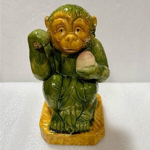 Vintage Monkey Statue Green Glaze Majolica Style